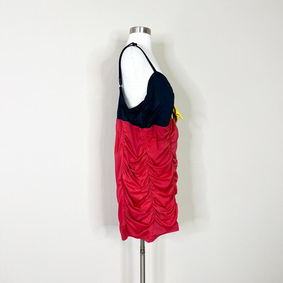 Torrid | Disney Mickey Mouse Red Black Ruched Shorts Style One Piece Swimsuit - Picture 7 of 14